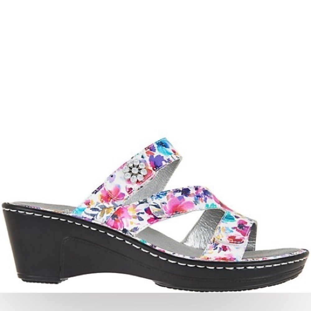 Alegria Leather Triple Strap Wedge Sandals Size 37/7-7.5 Loti Blooms Floral